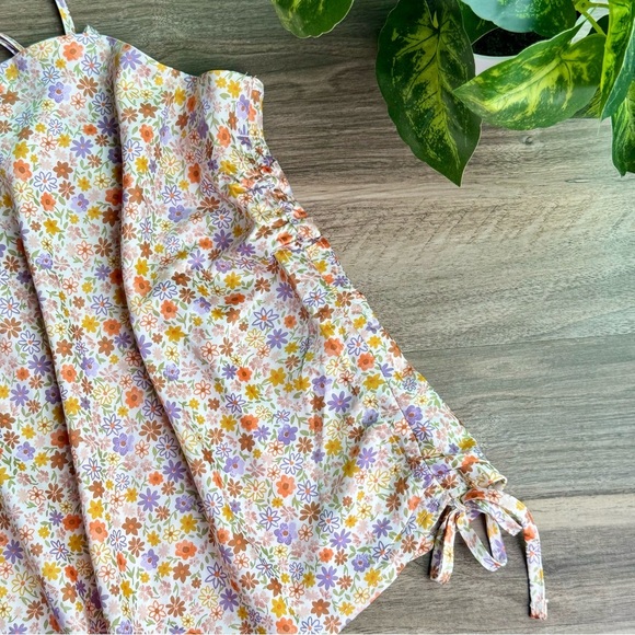 Pink Rose Floral Print Side Tie Ruched Camisole Top Multicolor Size L - Picture 4 of 13